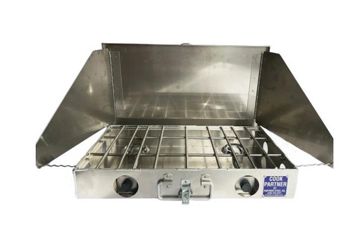 Partner Steel Stove 2 Burner 22" Right Connection w/ Windscreen PARST-2B22W-R