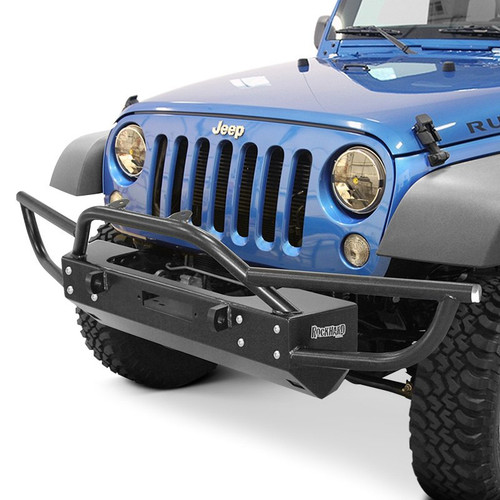 Rock Hard 4x4 Patriot Series PreRunner Grille Width Front Bumper w/ Tube Extensions w/ Lowered Winch Plate w/o Fog Lights for Jeep Wrangler JK 2007 - 2018 [RH-5004]