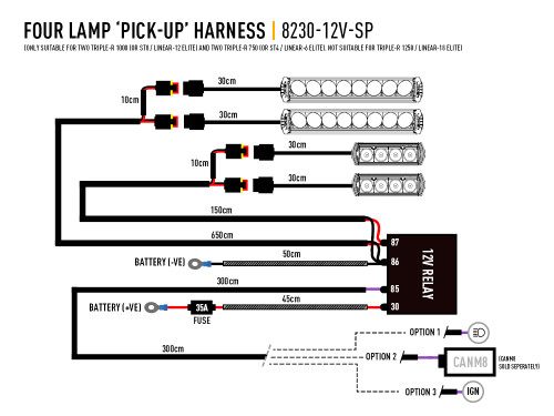 Four-Lamp Harness Kit - with Splice (Low Power, Long, 12V)