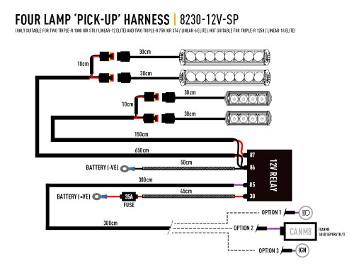 Triple R Lights Four-Lamp Harness Kit - with Splice (Low Power, Long, 12V) 