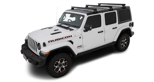  Rhino-Rack 18-21 Jeep Wrangler 4 Door SUV Heavy Duty RL110 3 Bar Roof Rack - Black JB0105 