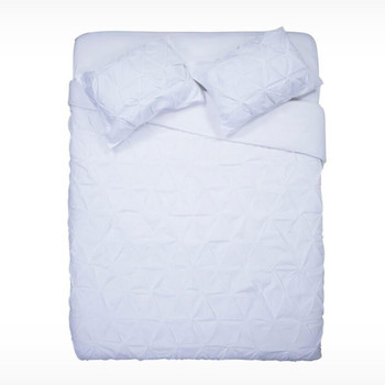 EQ3 Moncton Duvet Set. Available in white and charcoal this 100% cotton duvet set features a gathered fabric design.