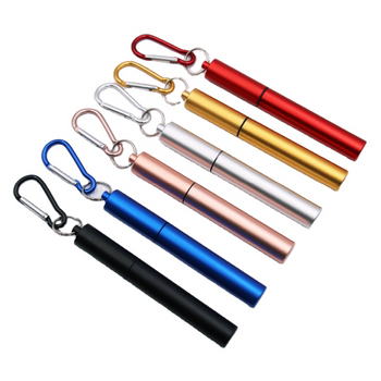 Collapsible stainless steel straw key chain with collapsible cleaning brush