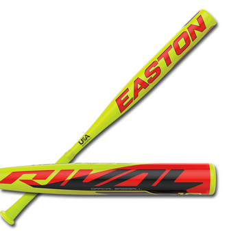 The 2018-19 Easton® Rival™ is a one-piece design constructed ALX50 TM Aircraft Grade Alloy. The -10 design provides a lighter swing weight, providing more speed behind the ball at contact. It features a concave end cap and a cushioned Flex™ grip, providing additional comfort. This 2018-19 Rival™ model has a 2-1/4” barrel and is approved for play in leagues and associations that follow the USA Baseball standard.
