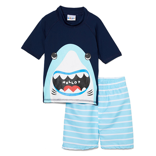 A slather of sunscreen and this splash-ready rash guard set is all your little swimmer needs for a day of fun in the sun whether at the pool or sitting seaside.