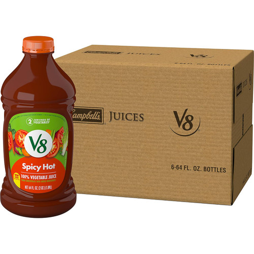 V8 Spicy Hot 100% Vegetable Juice, 64 fl oz (Case of 6)