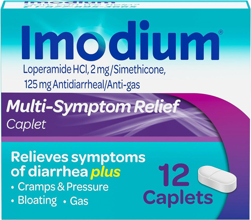 Imodium Multi-Symptom Anti-Diarrheal Caplets, Loperamide HCl & Simethicone (12 Count)