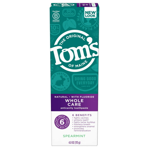 Tom's of Maine Whole Care Natural Toothpaste with Fluoride, Spearmint, 4oz