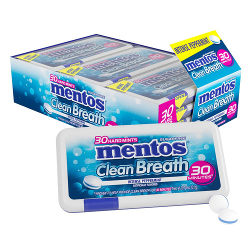 Mentos Clean Breath Mints, Peppermint, (Pack of 12)