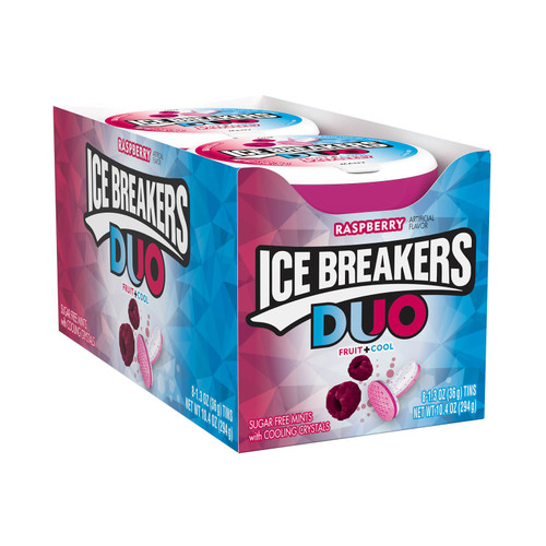 ICE BREAKERS DUO Raspberry Flavored Sugar Free Breath Mints, 1.3 oz Tins (8 Count)