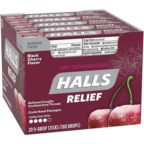 Halls Sugar Free Sticks, Black Cherry, 9-Drop Sticks (Pack of 20)