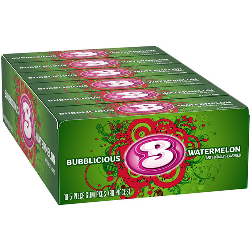 Bubblicious Watermelon Gum, 5 Count (Pack of 18)