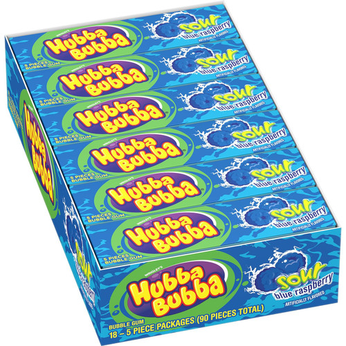 Hubba Bubba Sour Blue Raspberry Bubble Gum, 5 Count (Pack of 18)