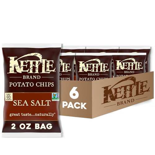 Kettle Brand Potato Chips, Sea Salt Kettle Chips, 2oz (Pack of 6)