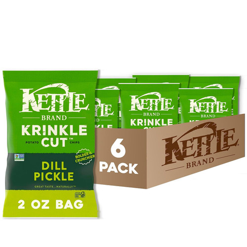 Kettle Brand Potato Chips Krinkle Cut Dill Pickle Kettle Chips, 2oz (Pack of 6)