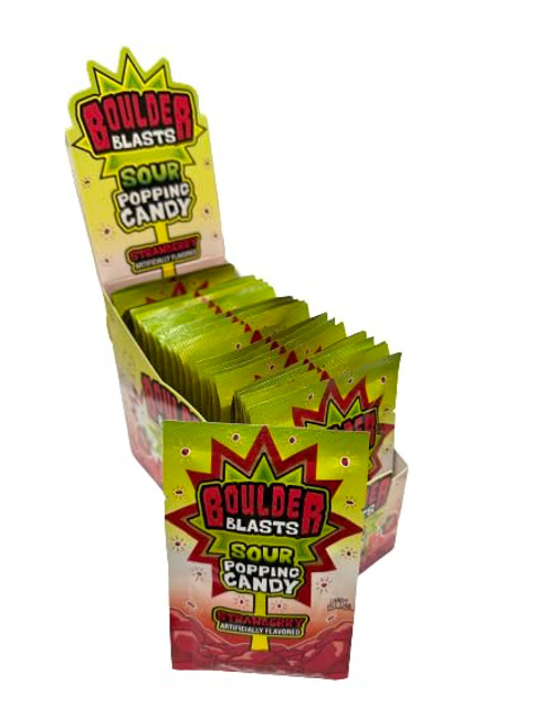 Koko's Boulder Blasts Sour Popping Candy, Strawberry (Pack of 24)