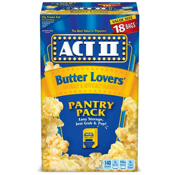 Act II Butter Lovers Microwave Popcorn, 2.75oz (Pack of 18)