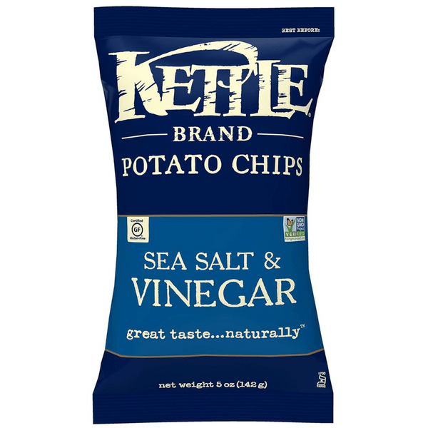 Kettle Potato Chips, Sea Salt & Vinegar, 5 oz (Pack of 8)
