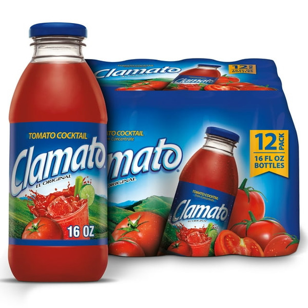 Clamato Juice Glass Bottles, 16oz (Pack of 12)
