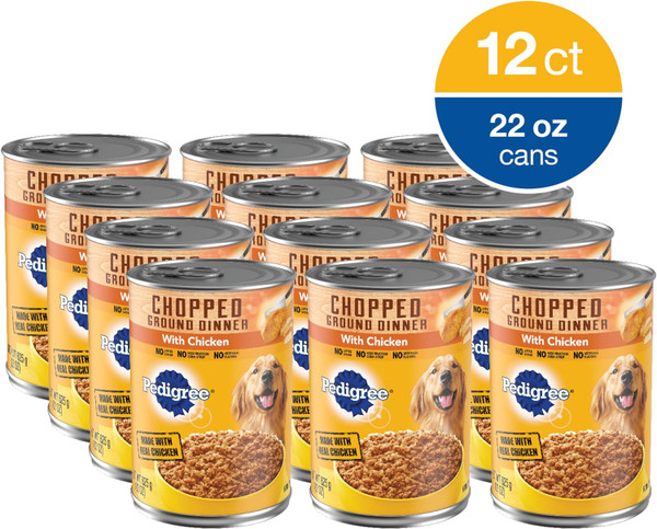 PEDIGREE CHOPPED GROUND DINNER Adult Canned Soft Wet Dog Food, 22oz (Pack of 12)