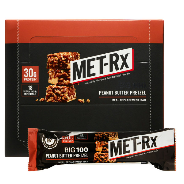 MET-Rx Big 100 Protein Bar, Peanut Butter Pretzel, 3.52 oz (9 Count)