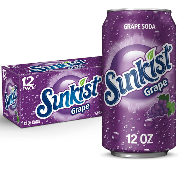 Sunkist Caffeine Free Grape Soda Pop, 12 fl oz (12 Count)
