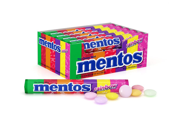 Mentos Chewy Mint Candy Roll, Rainbow, Party, 1.32oz (Pack of 15)