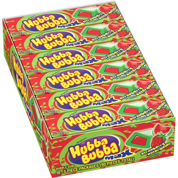 Hubba Bubba Gum Strawberry Watermelon Chewing Gum, 5 Count (Pack of 18)