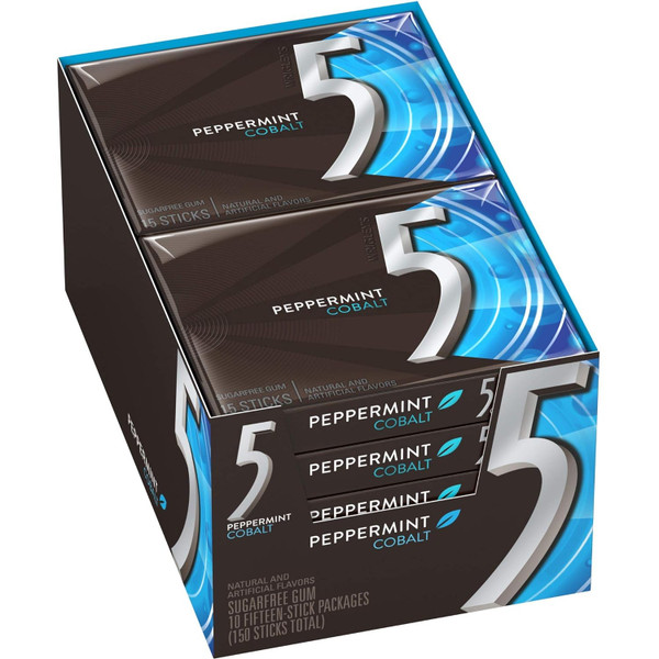 5 Gum Peppermint Cobalt Gum, 15 Count (Pack of 10)