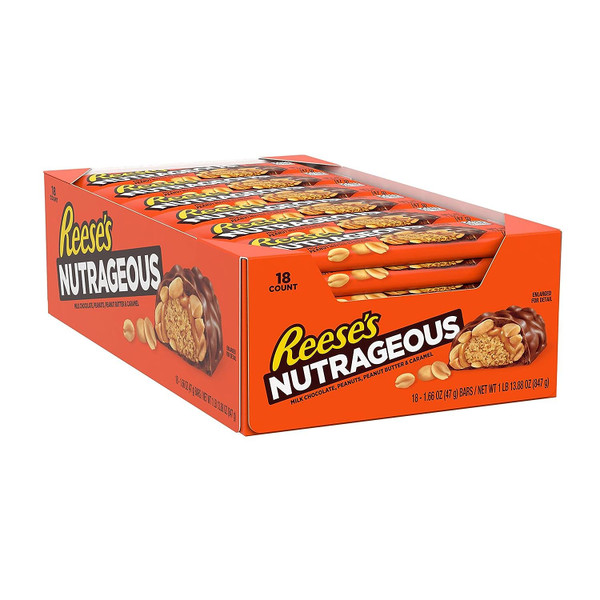 REESE'S NUTRAGEOUS Peanut Butter Caramel Peanut Candy Bars, 1.66 oz (18 Count)