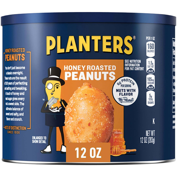 Planters Dry Roasted Peanuts, Honey Roasted, 12oz (Pack of 12)