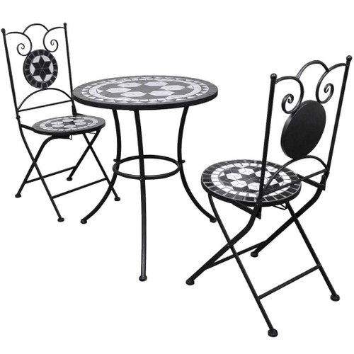 3 Piece Bistro Set Ceramic Tile Black and White 3 Piece Bistro Set Ceramic Tile Black and White