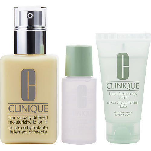 CLINIQUE by Clinique Dramatically Different Moisturizing Lotion ( With Pump )--125ml/4.2oz + Liquid Facial Soap --30ml/1oz + Clarifying Lotion --30ml/1oz (Dry to Combination Skin) CLINIQUE by Clinique Dramatically Different Moisturizing Lotion ( With Pump )--125ml/4.2oz + Liquid Facial Soap --30ml/1oz + Clarifying Lotion --30ml/1oz (Dry to Combination Skin)