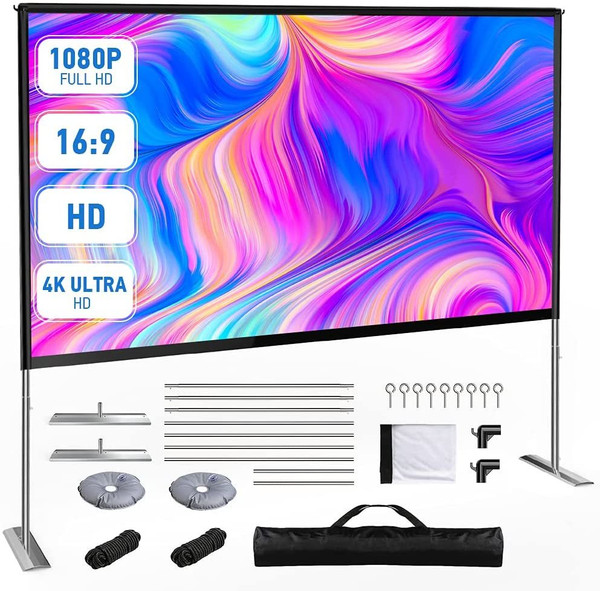 MOOKA Projector Screen with Stand-100 inch, Portable Indoor Outdoor Projector Screen Fordable, 16:9 4K HD Wrinkle-Free Outdoor Movie Screen with Carry Bag, Front Rear Video Projection Screen for Movie MOOKA Projector Screen with Stand-100 inch, Portable Indoor Outdoor Projector Screen Fordable, 16:9 4K HD Wrinkle-Free Outdoor Movie Screen with Carry Bag, Front Rear Video Projection Screen for Movie