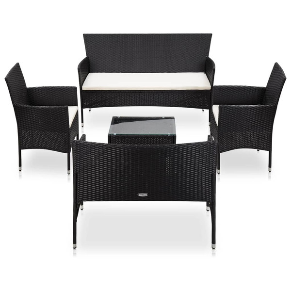 5 Piece Garden Lounge Set With Cushions Poly Rattan Black 5 Piece Garden Lounge Set With Cushions Poly Rattan Black