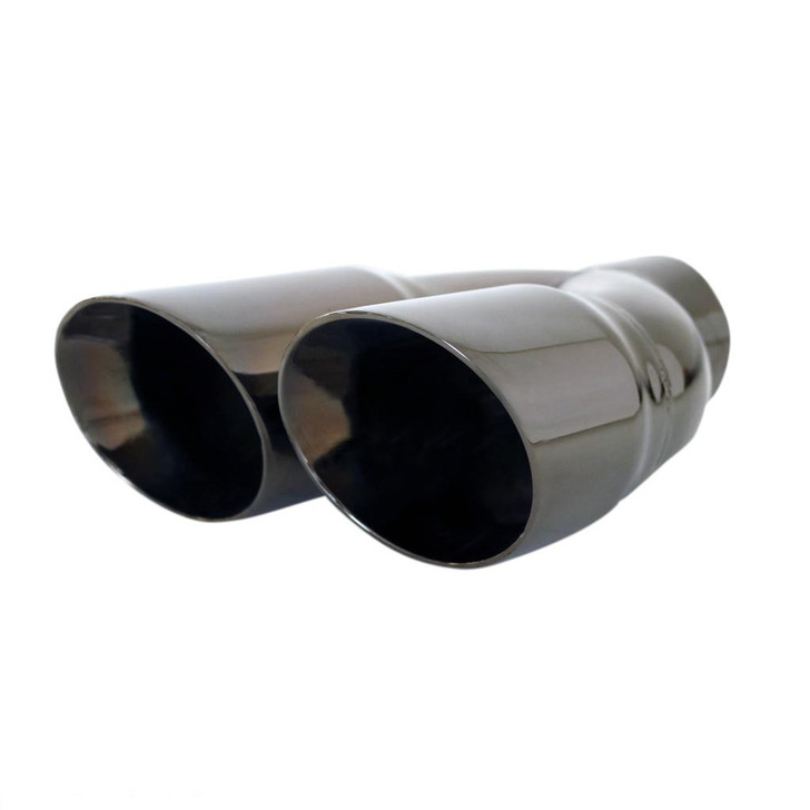 Exhaust Tip Angle Inner Cone Tapered 3" In Dual 3.5" Out RHS Black Chrome