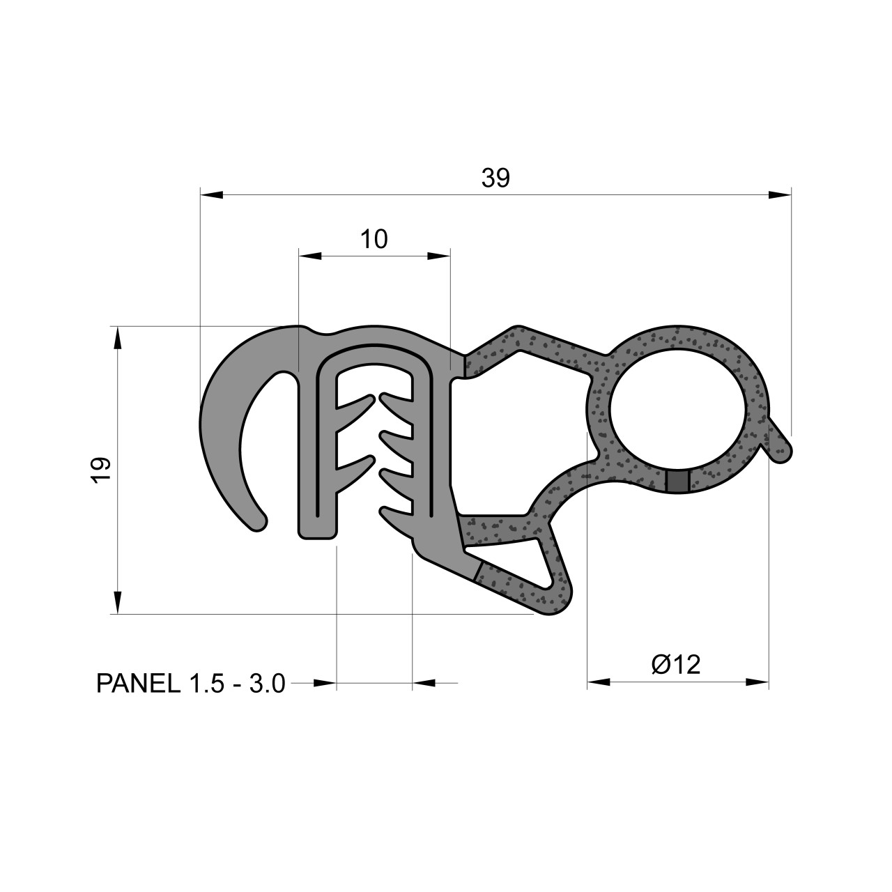 SelfGripping Rubber Edge Trim With Side Bulb Seal