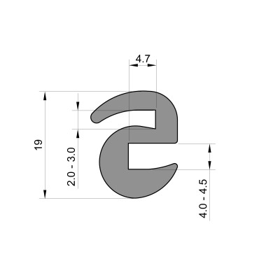 Fixed S Shaped Window Seal (4mm to 4.5mm x 2mm to 3mm)
