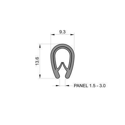 Grey Self-Gripping Rubber Edge Trim (To Fit 1.5mm to 3mm Thick Panel)