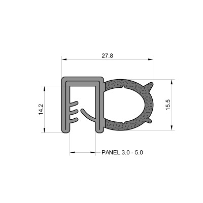 Self-Gripping Rubber Edge Trim With 15.5mm Side Seal (To Fit 3mm to 5mm Panel)