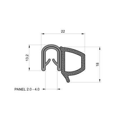 Self-Gripping Rubber Edge Trim With 18mm Side Seal (To Fit 2mm to 4mm Panel) Self-Gripping Rubber Edge Trim With 18mm Side Seal (To Fit 2mm to 4mm Panel)