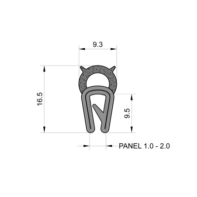 Self-Gripping Rubber Edge Trim With 9.3mm Top Seal (To Fit 1mm to 2mm Panel) Self-Gripping Rubber Edge Trim With 9.3mm Top Seal (To Fit 1mm to 2mm Panel)
