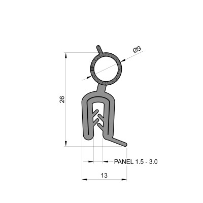 Self-Gripping Rubber Edge Trim With 9mm Top Seal (To Fit 1.5mm to 3mm Panel) Self-Gripping Rubber Edge Trim With 9mm Top Seal (To Fit 1.5mm to 3mm Panel)