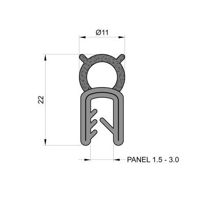 Self-Gripping Rubber Edge Trim With 11mm Top Seal (To Fit 1.5mm to 3mm Panel) Self-Gripping Rubber Edge Trim With 11mm Top Seal (To Fit 1.5mm to 3mm Panel)
