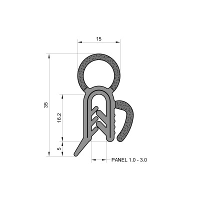 Self-Gripping Rubber Edge Trim With 15mm Top Seal (To Fit 1mm to 3mm Panel) Self-Gripping Rubber Edge Trim With 15mm Top Seal (To Fit 1mm to 3mm Panel)