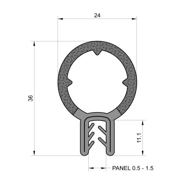 Self-Gripping Rubber Edge Trim With 24mm Top Seal (To Fit 0.5mm to 1.5mm Panel)