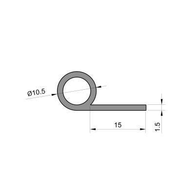 Rubber P Seal (10.5mm Diameter Bulb x 15mm Tail x 1.6mm Thick) Rubber P Seal (10.5mm Diameter Bulb x 15mm Tail x 1.6mm Thick)