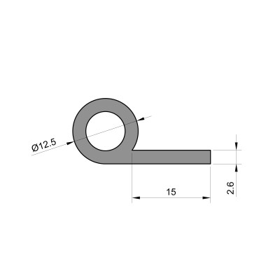 Rubber P Seal (12.5mm Diameter Bulb x 15mm Tail x 2.5mm Thick) Rubber P Seal (12.5mm Diameter Bulb x 15mm Tail x 2.5mm Thick)