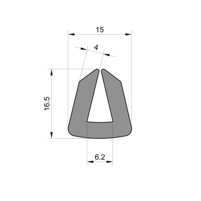 Square Rubber U Channel (6.2mm Panel Gap x 16.5mm High x 4mm Thick)