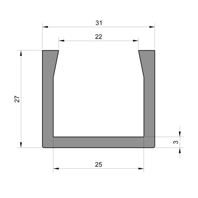 Square Rubber U Channel (25mm Panel Gap x 27mm High x 3mm Thick x 3m) Square Rubber U Channel (25mm Panel Gap x 27mm High x 3mm Thick x 3m)